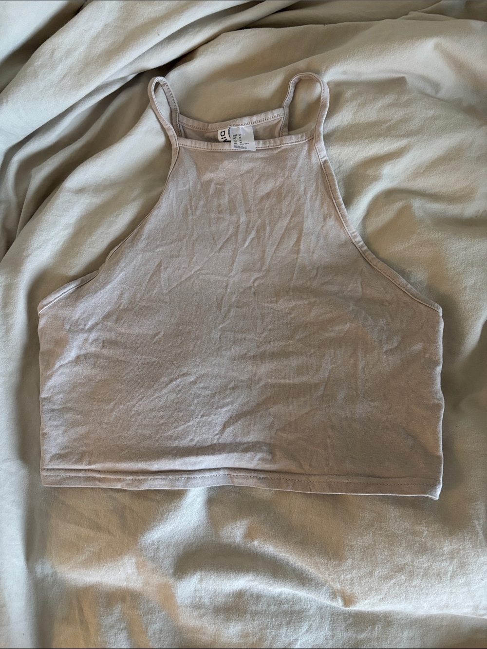 Divided High-Neck Cropped Tank Top - Light Mauve